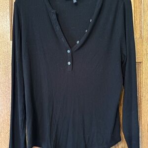 White House Black Market Black Button Down Polo Top